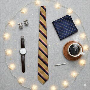 Bentley’s Ltd. Classic Silk Tie – Gold Navy Red Striped Made in England